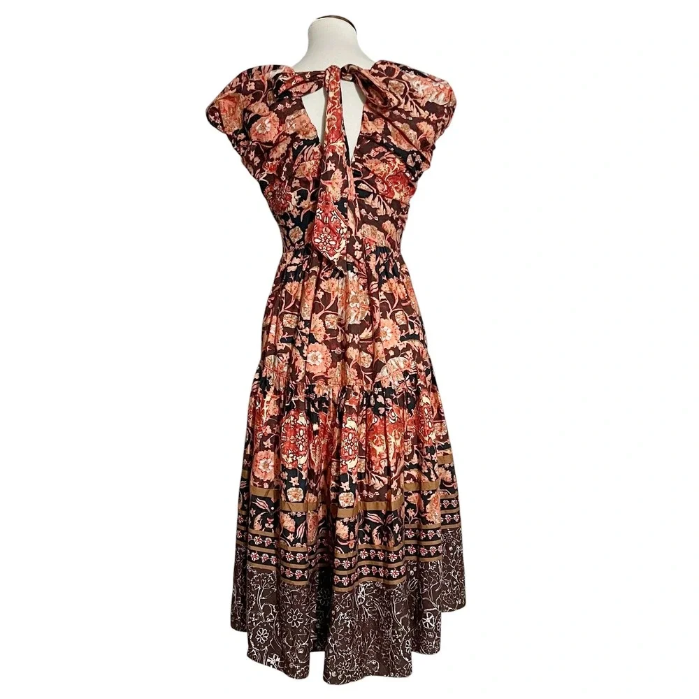 Anthropologie Printed V-Neck Babydoll Dress Size 4 Red Motif NEW‎